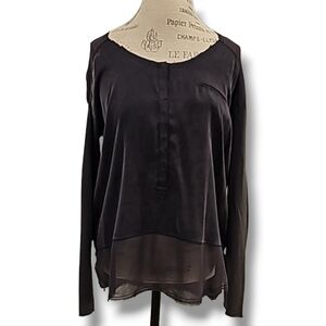 Go By Go Silk Black Long-Sleeve Front Snap Silk Top - Size Small